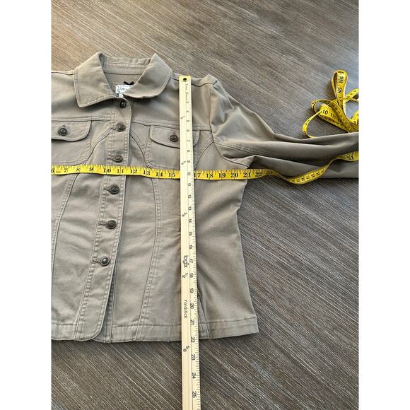 Live A Little Women Y2K Tan Button Front Long Sleeve Denim Jacket Size L - Picture 5 of 8